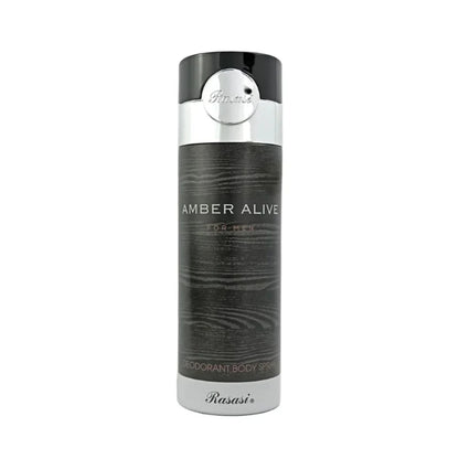 Rasasi Amber Alive For Men Deodorant Body Spray 200ml – Long Lasting Warm Amber Fragrance for Men, Fresh & Masculine Scent