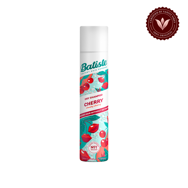 Batiste Dry Shampoo Cherry (Cheeky Cherry) 200ml — front view with transparent background and Vanity Vibes badge