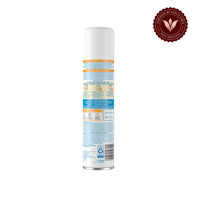 Batiste Dry Shampoo Fresh (Breezy Citrus) 200ml — rear view with transparent background and Vanity Vibes badge