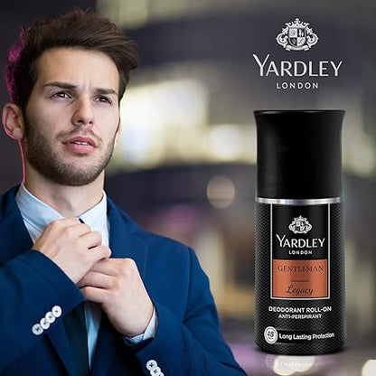Yardley Gentleman Legacy Anti-Perspirant Roll-On 50ml - Long Lasting 48 Hour Sweat Protection Deodorant for Men with Quick Dr