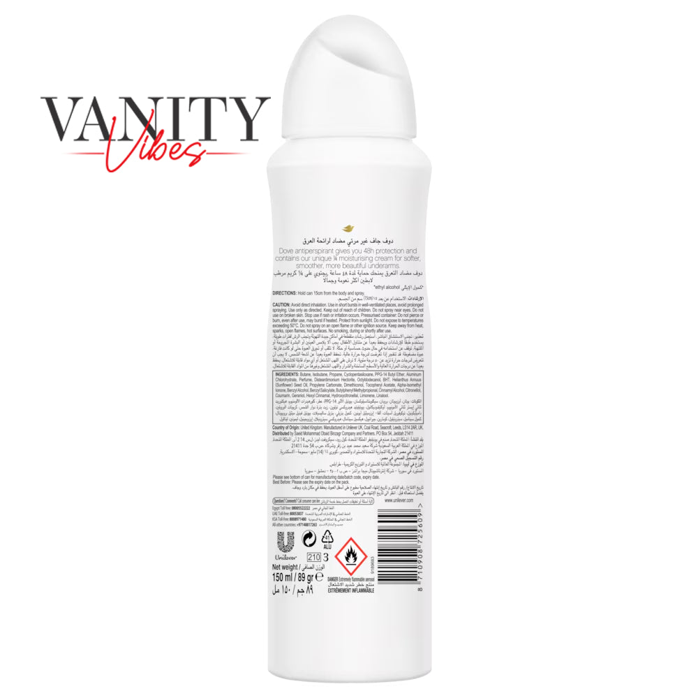 Dove Invisible Dry Violet & White Freesia Scent Anti-Perspirant Deodorant Spray, for Women- Vegan- 150ml