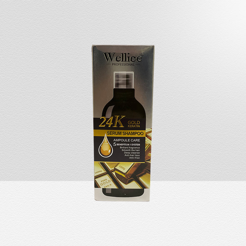 Wellice 24K Gold Keratin Serum Shampoo Ampoule Care 500ml – Deep Repair & Strengthening Hair Care for Smooth, Shiny & Healthy