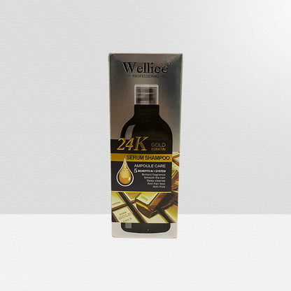 Wellice 24K Gold Keratin Serum Shampoo Ampoule Care 500ml – Deep Repair & Strengthening Hair Care for Smooth, Shiny & Healthy