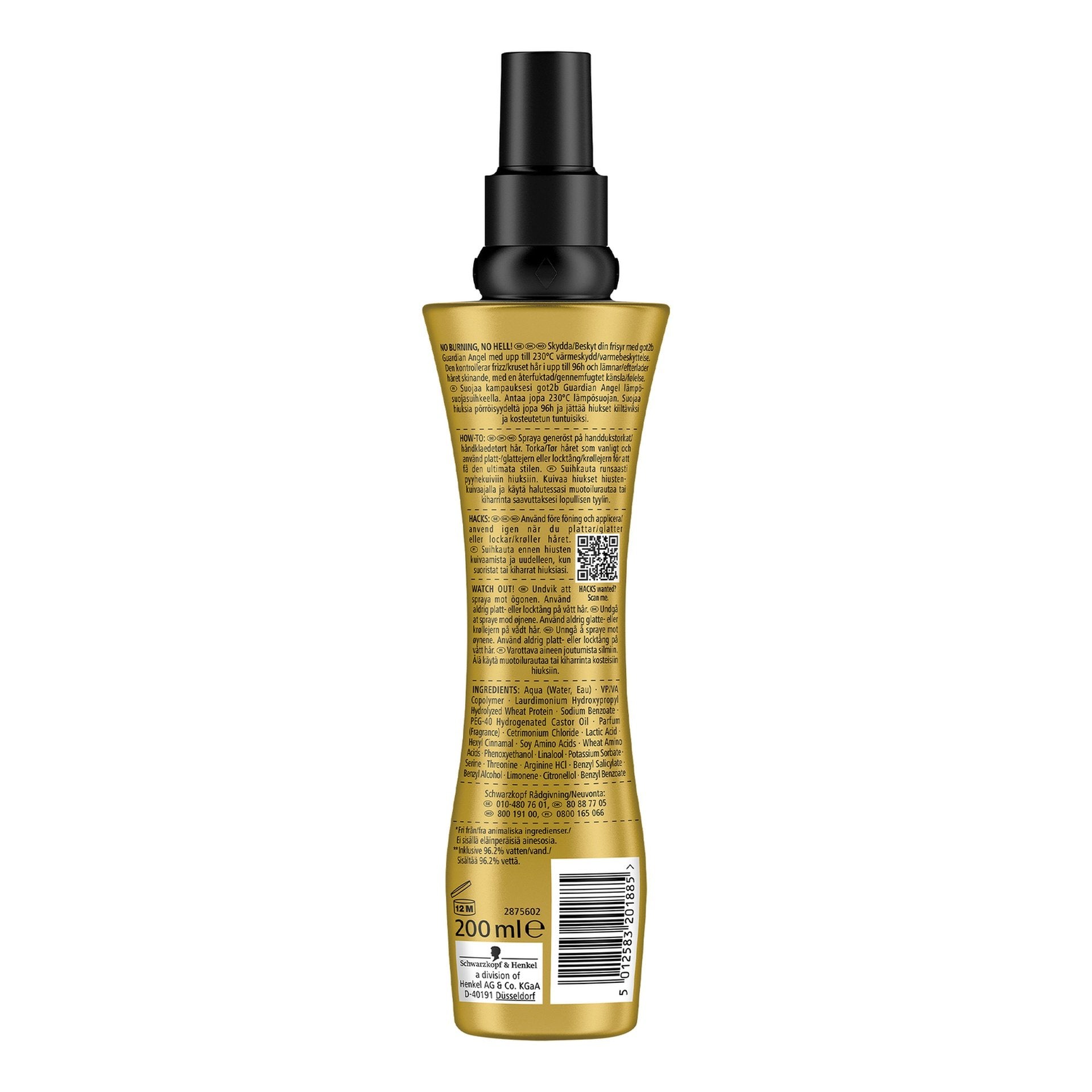Schwarzkopf Got2b Guardian Angel Heat Protection Spray 200ml Protects Hair from Heat & Damage