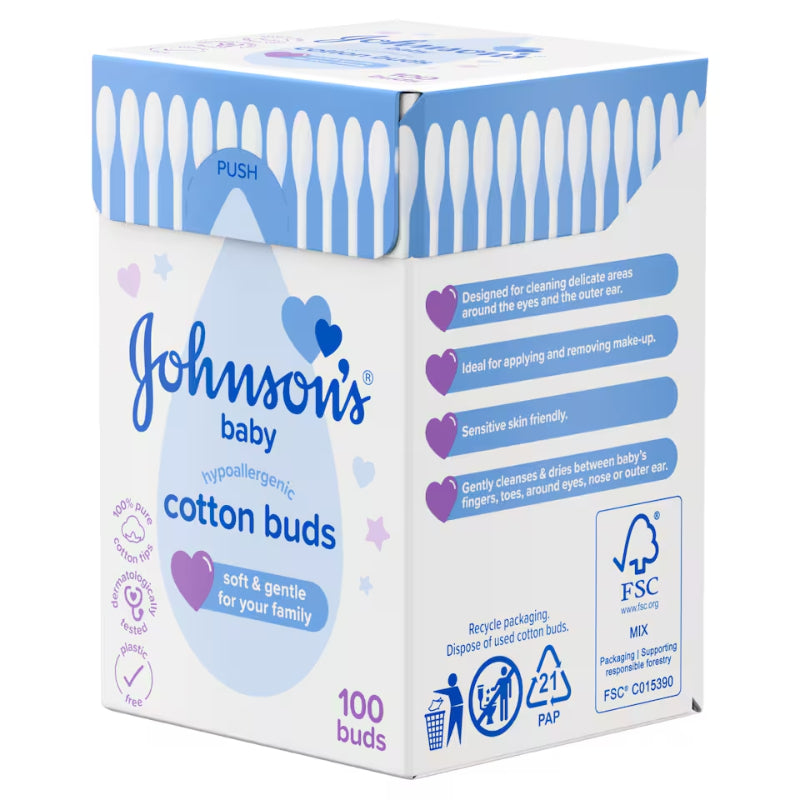 Johnson's Baby Hypoallergenic Cotton Buds 100pcs - Gentle & Safe for Sensitive Skin
