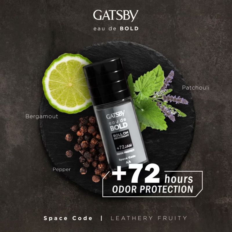 Gatsby Eau de Bold Roll-On Deodorant – 72H Odor Protection Space Code