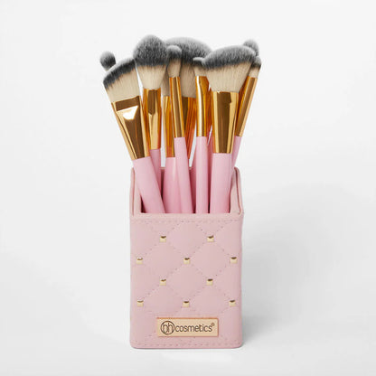 BH Cosmetics Studded Elegance 12 Piece Brush Set with a Brush Stand (PINK)