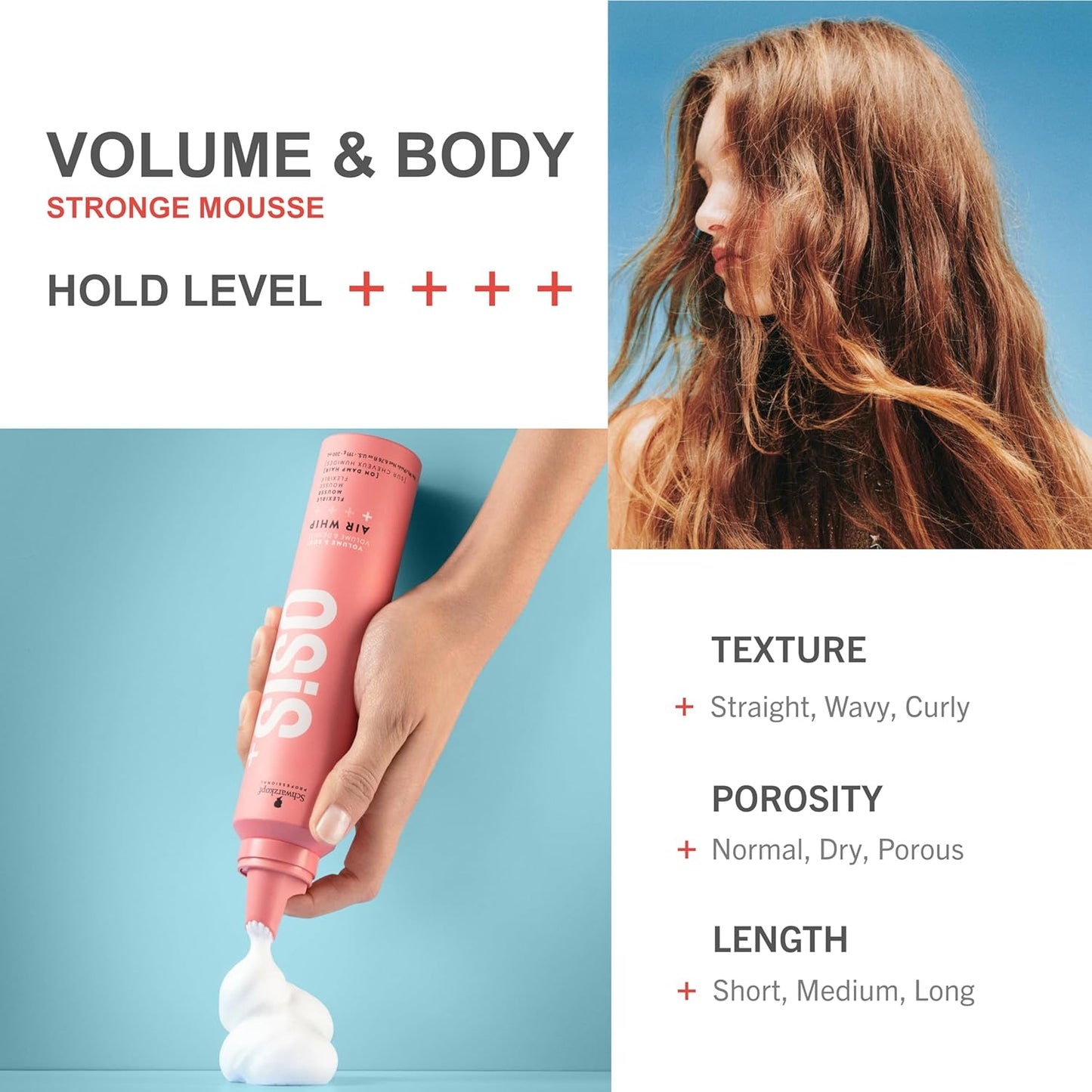 Schwarzkopf Osis+ Volume & Body Air Whip Flexible Mousse 200ml Lightweight Volumizing & Flexible Hold
