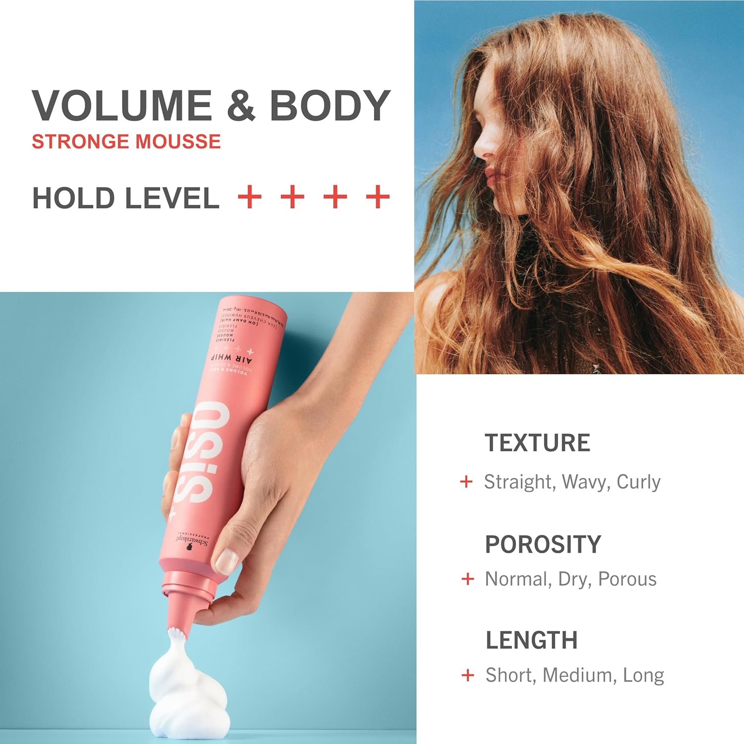 Schwarzkopf Osis+ Volume & Body Air Whip Flexible Mousse 200ml Lightweight Volumizing & Flexible Hold