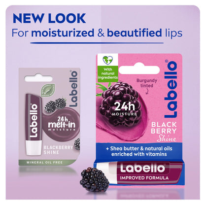 Labello Blackberry Shine Lip Balm 4.8g – 24H Moisture, Glossy Tint & Nourishing Care