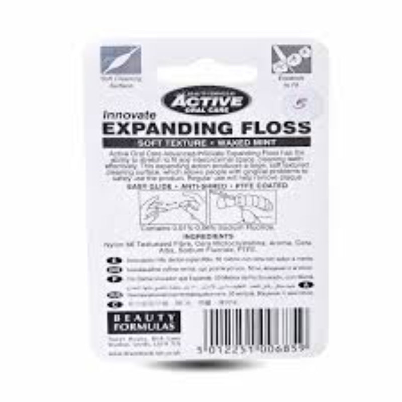 Beauty Formulas Active Innovate Mint Expanding Waxed Dental Floss 50m - Deep Cleaning Interdental Care for Plaque Removal, Gu