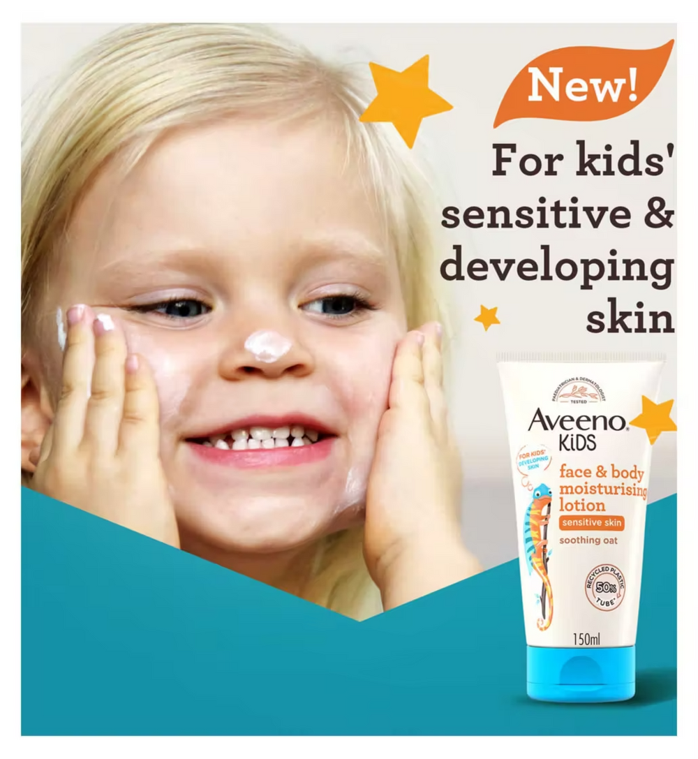 Aveeno Kids Face & Body Moisturising Lotion 150ml – Soothing Oat Formula for Sensitive Skin