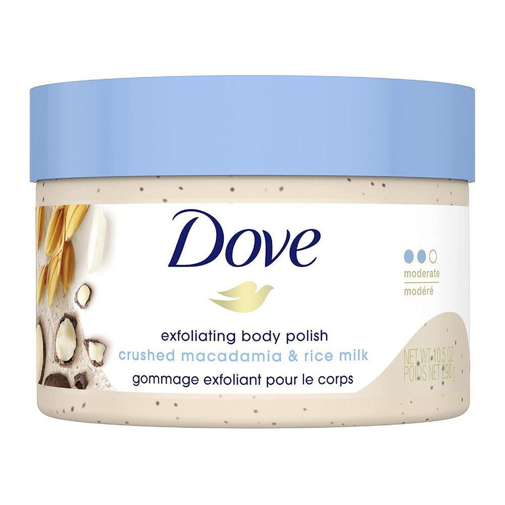 Dove Exfoliating Body Polish Crushed Macadamia & Rice Milk 298g – Gommage Exfoliant Pour Le Corps for Smooth Soft Skin