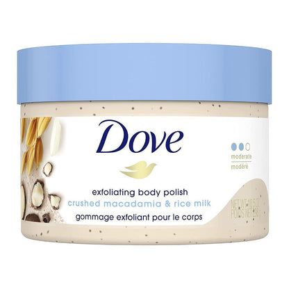 Dove Exfoliating Body Polish Crushed Macadamia & Rice Milk 298g – Gommage Exfoliant Pour Le Corps for Smooth Soft Skin