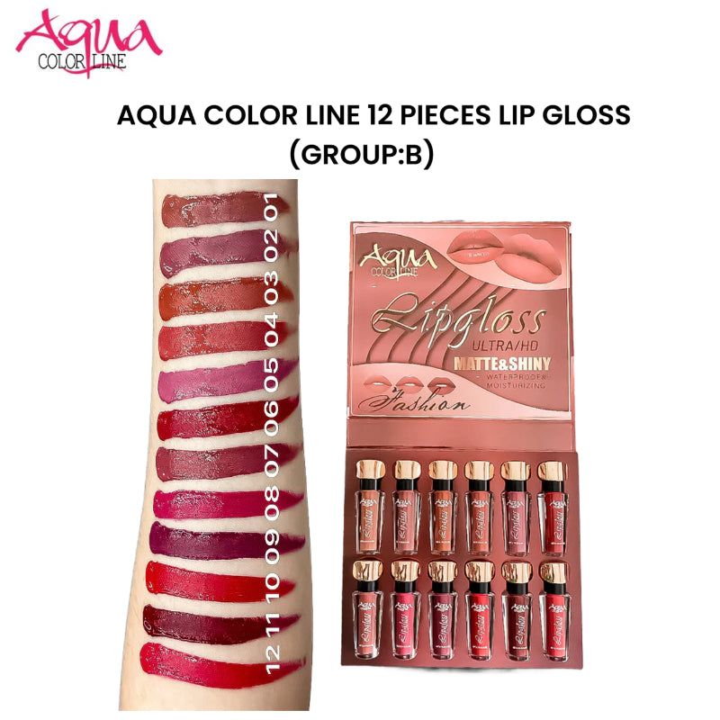Aqua Color Line 12 Pieces Lip Gloss (Group:B)