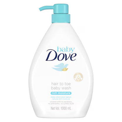Baby Dove Rich Moisture Hair to Toe Baby Wash 1000ml - Gentle Nourishing Body & Hair Wash for Sensitive Baby Skin