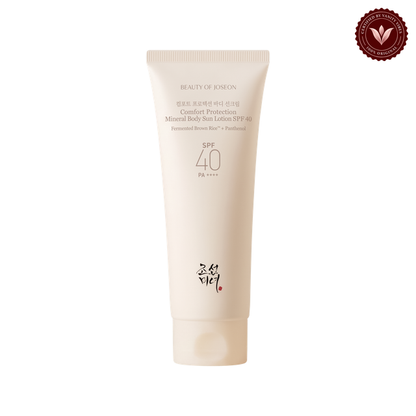 Beauty of Joseon Comfort Protection Mineral Body Sun Lotion SPF40 PA++++ 150ml centered on a clean white background with the Vanity Vibes badge at the top right