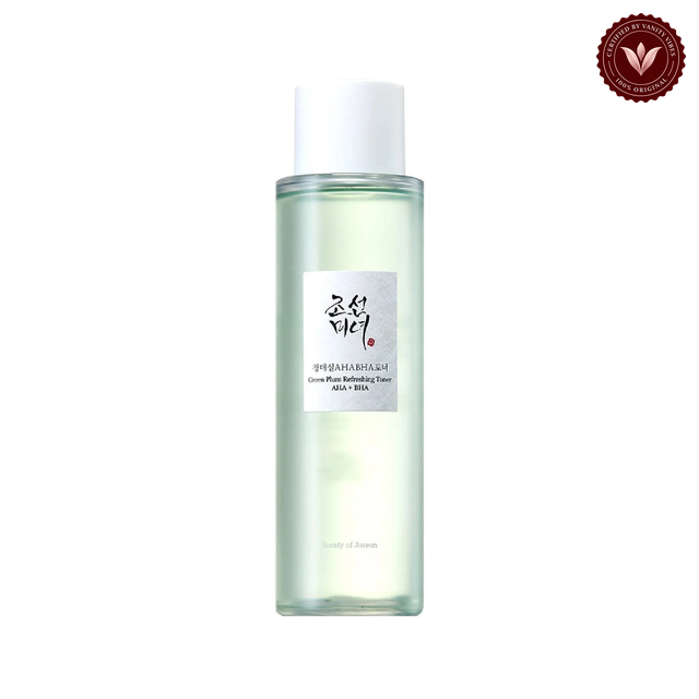 Beauty of Joseon Green Plum Refreshing Toner AHA + BHA 150ml centered on a clean white background with the Vanity Vibes badge at the top right