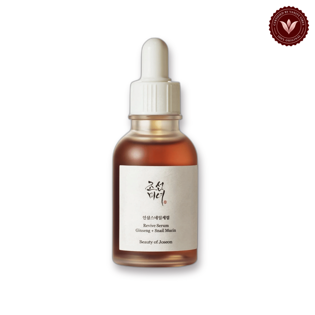 Beauty of Joseon Revive Serum Ginseng + Snail Mucin 30ml centered on a clean white background with the Vanity Vibes badge at the top right