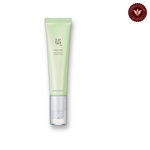 Beauty of Joseon Light On Serum Centella + Vita C 30ml centered on a clean white background with the Vanity Vibes badge at the top right