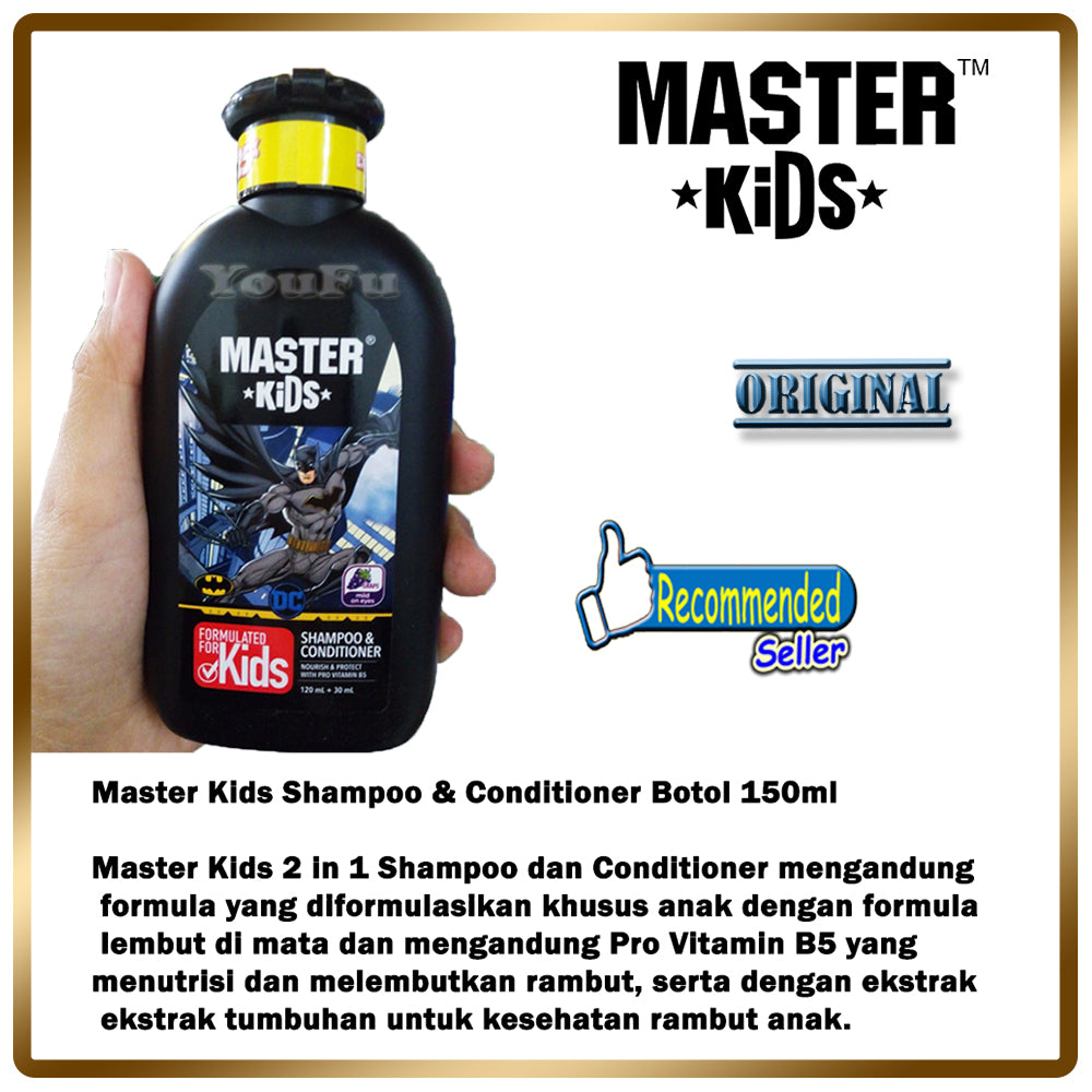 Master Kids Batman Shampoo & Conditioner 150ml - Gentle Kids Hair Care 2-in-1 Formula for Soft Smooth Hair, Tear-Free Cleansi