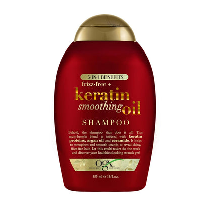 OGX 5 in 1 Frizz-Free + Keratin Smoothing Oil Shampoo 385ml