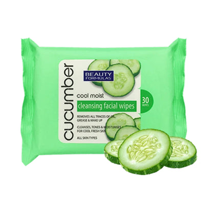 Beauty Formulas CUCUMBER Cool Moist Cleansing Facial Wipes 30 Wipes