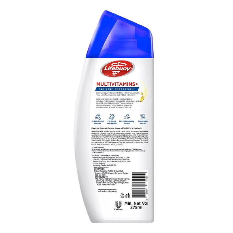 Lifebuoy Multivitamins+ Antibacterial Body Wash 10X Germ Protection 275ml – Gentle Skincare Shower Gel for Healthy, Clean & F