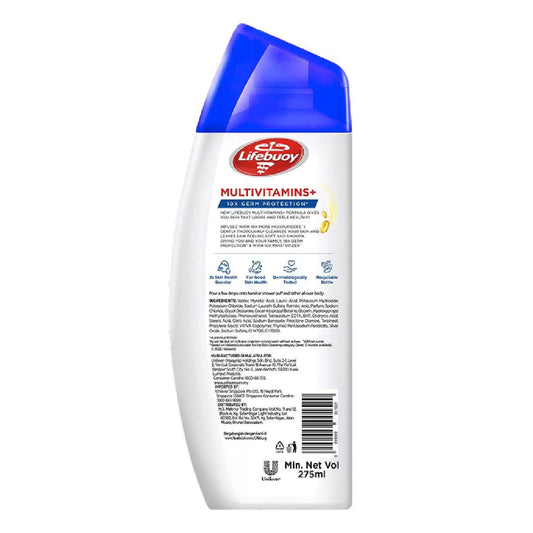 Lifebuoy Multivitamins+ Antibacterial Body Wash 10X Germ Protection 275ml - Gentle Skincare Shower Gel for Healthy, Clean & F