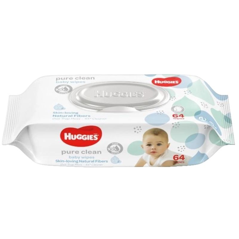 Huggies Pure Clean Baby Wipes 64 Sheets – Gentle Unscented Soft & Safe Skin Care for Newborns
