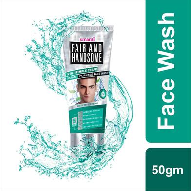 Emami Fair and Handsome 5 in 1 Pimple Clear Instant Radiance Face Wash 50g - Deep Cleansing Anti Acne Oil Control Brightening