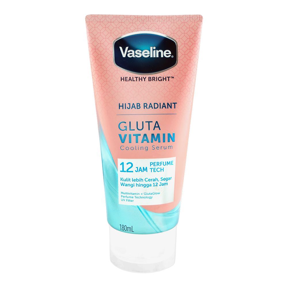 Vaseline Healthy Bright Hijab Radiant Gluta Vitamin Cooling Serum Moisturizer 180ml 12 Jam Perfume Tech & Long-Lasting Freshn
