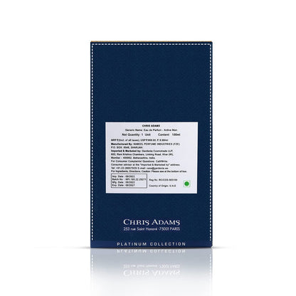 Chris Adams Active Man Eau de Parfum 100ml - Long Lasting Fresh Masculine Fragrance for Men, Bold & Confident Scent