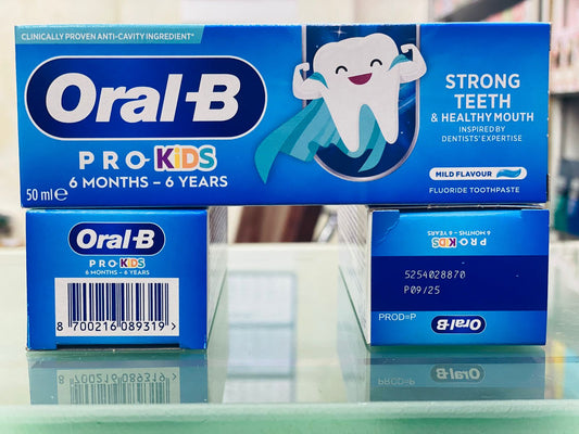 Oral-B Pro Kids Fluoride Toothpaste 50ml - Mild Flavor, Suitable for Ages 6 Months to 6 Years