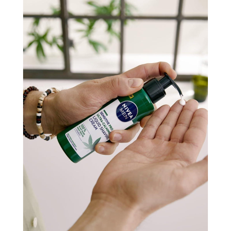 Nivea Men Sensitive Pro Ultra Calming Liquid Shaving Cream 200ml – With 100% Plant-Based Hemp Seed Oil & Vitamin E for Sensit