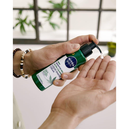 Nivea Men Sensitive Pro Ultra Calming Liquid Shaving Cream 200ml - With 100% Plant-Based Hemp Seed Oil & Vitamin E for Sensit