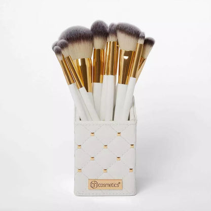 BH Cosmetics Studded Elegance 12 Piece Brush Set with a Brush Stand (WHITE)