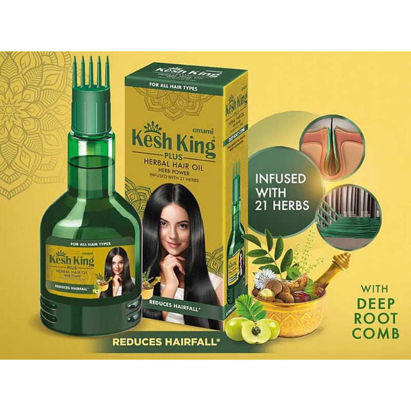 Emami Kesh King Plus 21 Herbs Hair Oil 100ml - Ayurvedic Hair Care Oil for Strong Hair Growth, Hair Fall Control & Healthy Sc