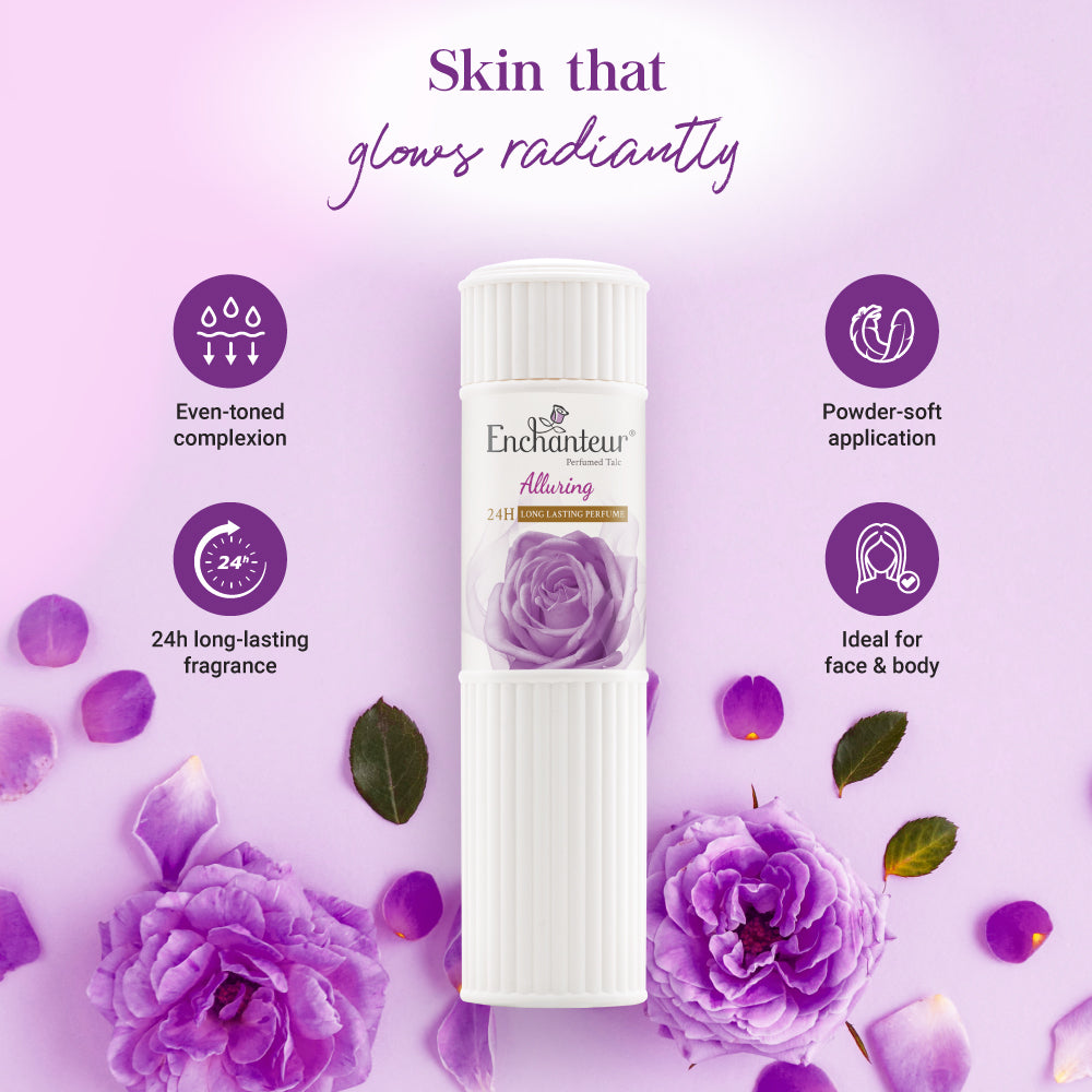 Enchanteur Alluring Perfumed Talc Powder 250g - Long Lasting Floral Fragrance Body Powder for Soft, Fresh & Smooth Skin Odor 