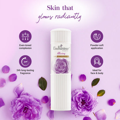 Enchanteur Alluring Perfumed Talc Powder 250g - Long Lasting Floral Fragrance Body Powder for Soft, Fresh & Smooth Skin Odor 