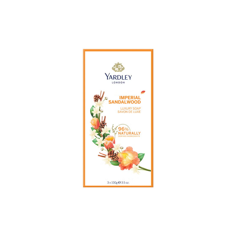 Yardley London Luxury Bath Soap with Imperial Sandalwood Extracts 3 × 100 g Deep Cleansing & Warm Woody Fragrance