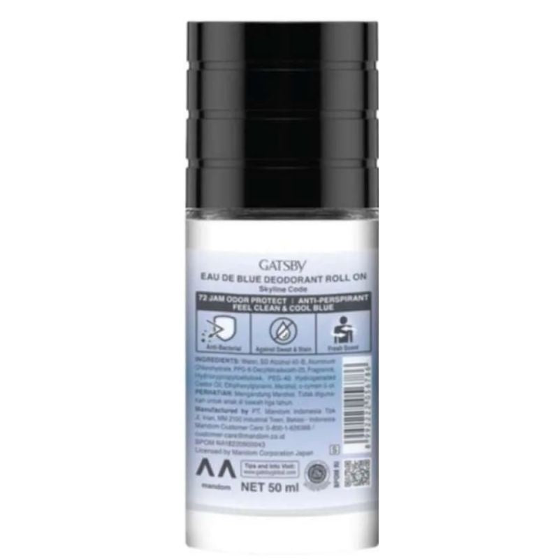 Gatsby Eau de Blue Roll-On Deodorant 50ml - 72H Odor Protection Skyline Code