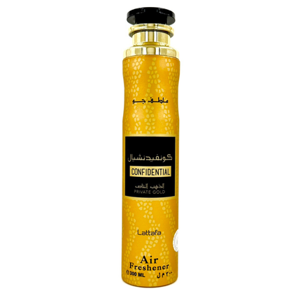 Lattafa Confidential Private Gold Air Freshener 300ml – Long Lasting Luxury Oriental Sweet Fragrance Room Spray for Home & Of