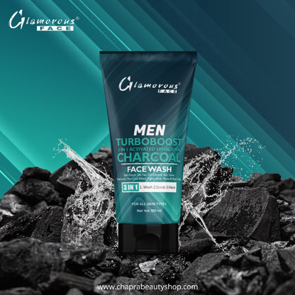 Glamorous Face Men Face Wash Turbo Boost Charcoal 3-in-1