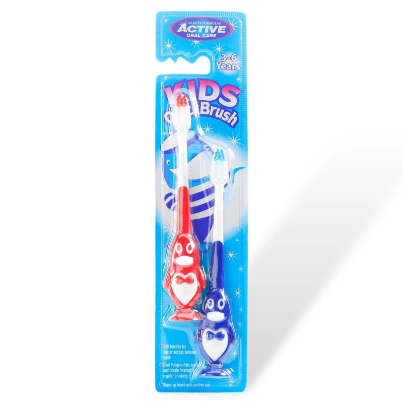 Beauty Formulas Active Oral Care Penguin Kids Quick Toothbrush 2-Pack – Soft Bristles Gentle Cleaning Toothbrush for Kids Den