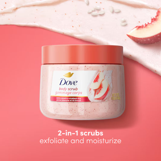 Dove Exfoliating Body Scrub White Peach & Crushed Rice 425g - Gommage Corps Body Polish for Smooth & Soft Skin