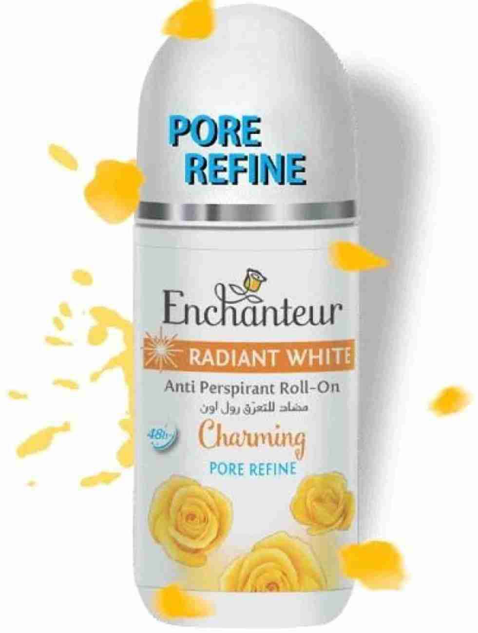 Enchanteur Radiant White Charming Pore Refine Roll-On Deodorant 50ml - Long Lasting Brightening Anti-Perspirant for Women Fre