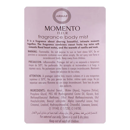 Armaf Luxe Momento Fleur Pour Femme Fragrance Body Mist 250ml - Long Lasting Elegant Floral Perfume for Women