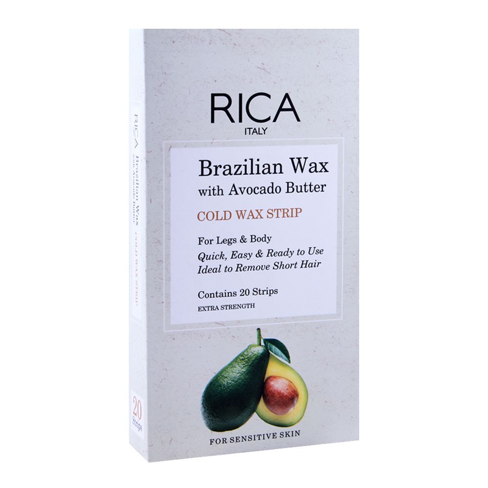 Rica Brazilian Wax With Avocado Butter, Legs & Body Cold Wax Strip 20 Strips For Sensitive Skin