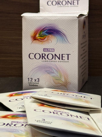 INNO Coronet Lubricated Condoms 36 Pcs (12 x 3 Packs) - Ultra Smooth, Safe & Comfortable Protection for Men